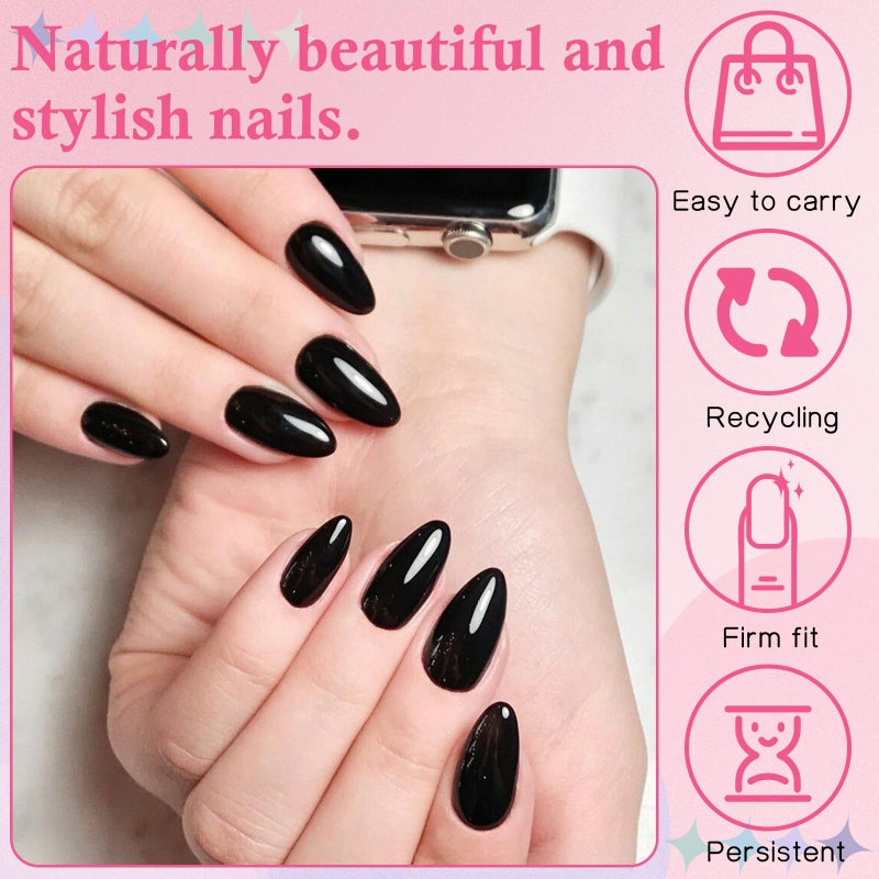 LuckForever 360pc Almond Press on Nails Short Fake Nails Black Glue on Nails XS Short Acrylic Nails Press ons Nail Almond Artificial Fingernails Black False Nails Tips with Nail Glue Adhesive File - Image 3